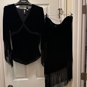 Laundry by Shelli Segal Black Fringe Dress Set